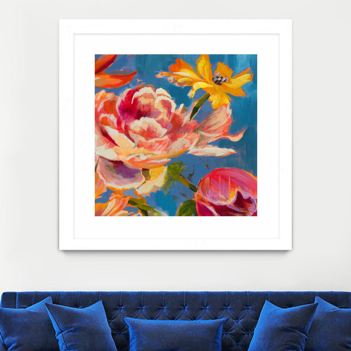 Œuvre d’art murale encadrée blanche et mate « Spring Bouquet V31 » 36 x 36