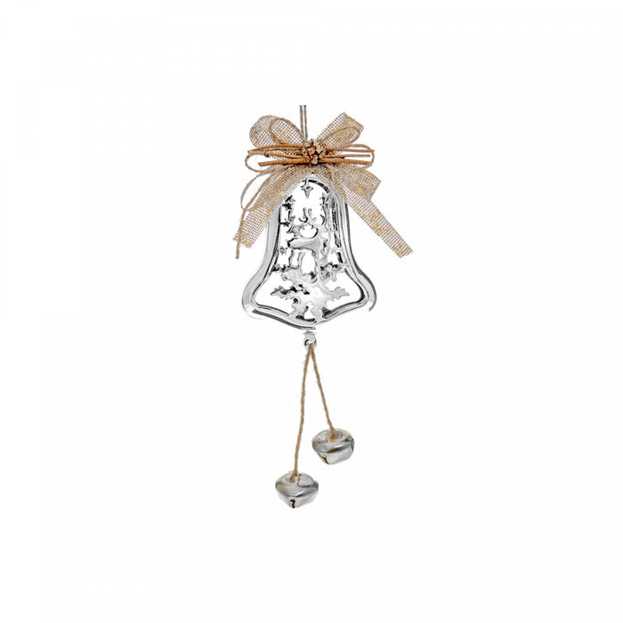 Ornement en métal argenté en forme de cloche orné d’un renne - ensemble de 6 ornements de Noël