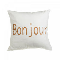 Coussin en tissu blanc avec imprimé doré « Bonjour » - ensemble de 2 coussins