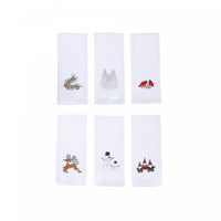Linge à vaisselle blanc brodé à motif gaufré - ensemble de 6 pièces de linge pour la cuisine