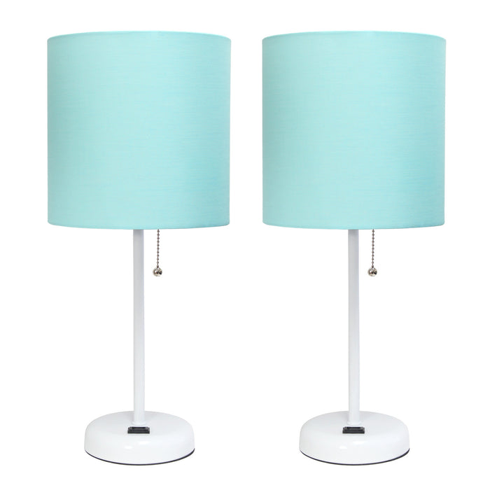Ensemble 2 lampes de table Limelights turquoise avec pied mince blanc et prise de recharge