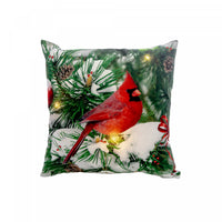 Coussin à DEL 18 x 18 en velours orné d’un cardinal solitaire sur un arbre - ensemble de 2 coussins