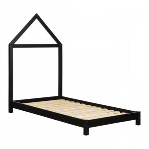 Sweedi Lit avec tête de lit maison Simple - Noir mat