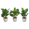 Plantes artificielles dans un pot en plastique blanc - ensemble de 3 fleurs artificielles
