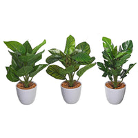 Plantes artificielles dans un pot en plastique blanc - ensemble de 3 fleurs artificielles