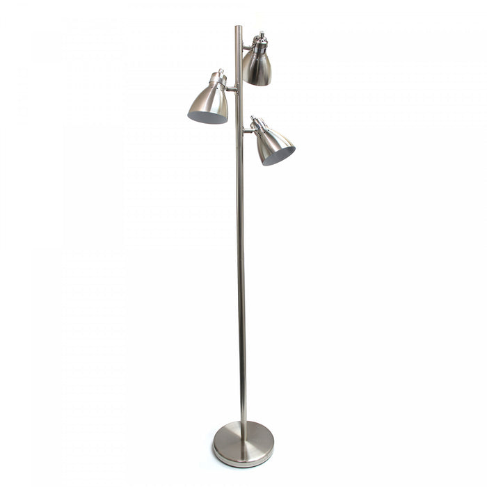 Lampe à pied arquée Simple Designs en métal à 3 ampoules, fini nickel brossé