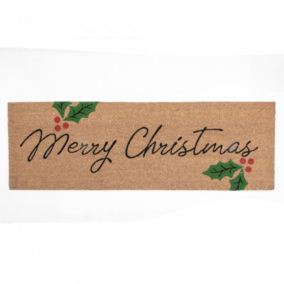Coir Door Mat Hollies Merry Christmas 16 x 48 Floormat|Paillasson en fibre de coco orné de houx et « Merry Christmas »
