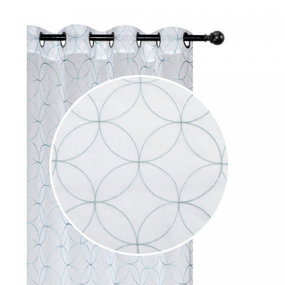 Lurex Embroidered Sheer Panel Curved Diamond Teal - Set of 2|Panneau de rideau transparent en LurexMC brodé de motifs de diamants arrondis bleu sarcelle - ensemble de 2