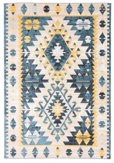Mosaic Taupe/Blue Machine Washable Area Rug - 8'0" x 10'0"
