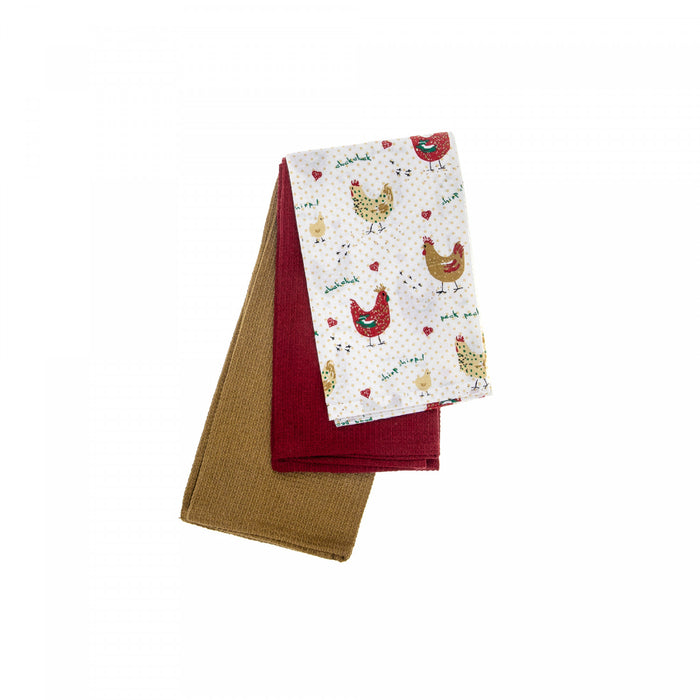 Ensemble de 3 linges à vaisselle à motif de poulets de la ferme - ensemble de 2