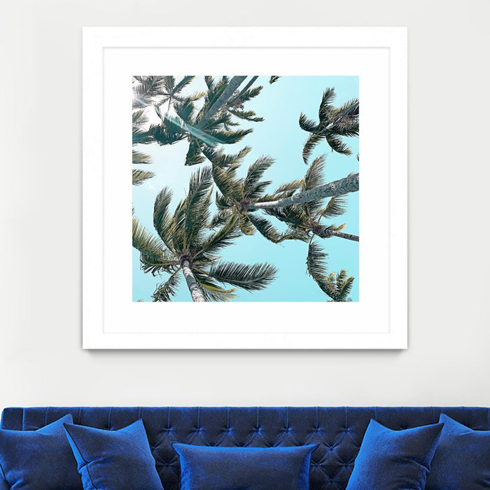 Œuvre d’art murale encadrée blanche et mate « Palm 03 » 30 x 30