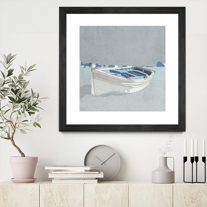 Œuvre d’art murale encadrée noire et mate « Docked Ashore Ii » 30 x 30
