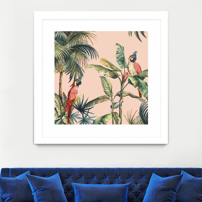 Œuvre d’art murale encadrée blanche et mate « Tropicano Ii » 30 x 30