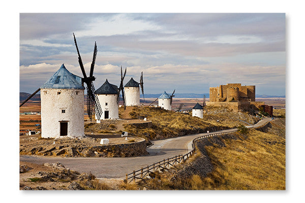  Traditional Spain - Windmills Of Don Quixote 28 po x 42 po : Cadre d'art mural et panneau de tissu