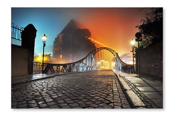  Beautiful View Of The Old Town Bridge At Night 28 po x 42 po : Cadre d'art mural et panneau de tissu
