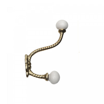 Iron Twist Hook with Ceramic Ivory Knob Gold - Set of 4 Hooks|Crochet torsadé en fer doré avec bouton ivoire en céramique - ensemble de 4 crochets