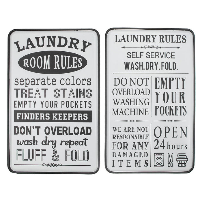 Panneau mural décoratif « Laundry Rules » en métal - ensemble de 2 décorations murales