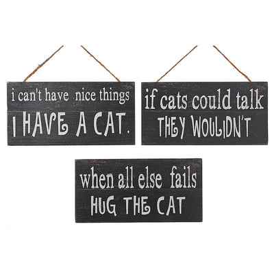 MDF Wall Signs Cat Humor - Set of 3 Wall Decor|Panneau mural humoristique à thématique chats en panneaux de fibres à densité moyenne - ensemble de 3 décorations murales