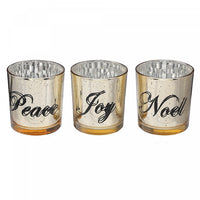 Bougeoirs « Joy », « Noël », et « Peace » pour bougie chauffe-plats en verre - ensemble de 3 bougeoirs