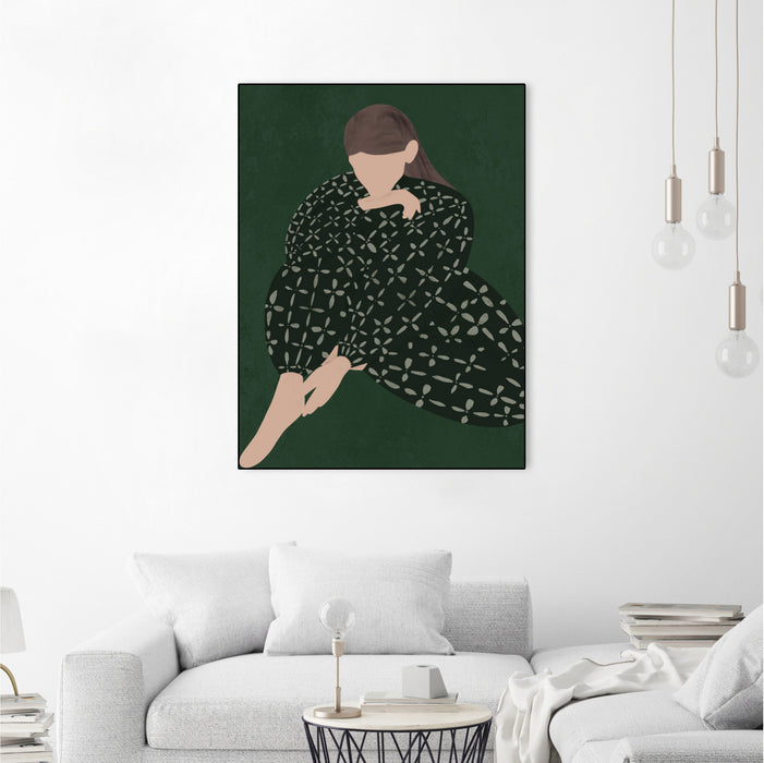 Œuvre d’art murale encadrée noire et mate « Woman In Green » 18 x 24