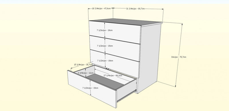 Commode verticale Nordika à 4 tiroirs - érable naturel