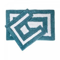 Ensemble de 2 tapis de salle de bain blancs en coton avec bordure bleue