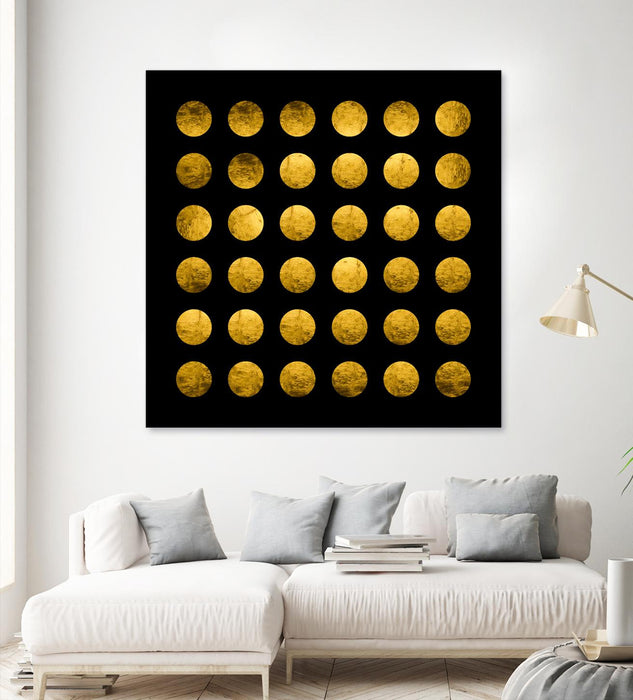 Œuvre d’art murale Giant Art « Golden Spots Black » 72 x 72