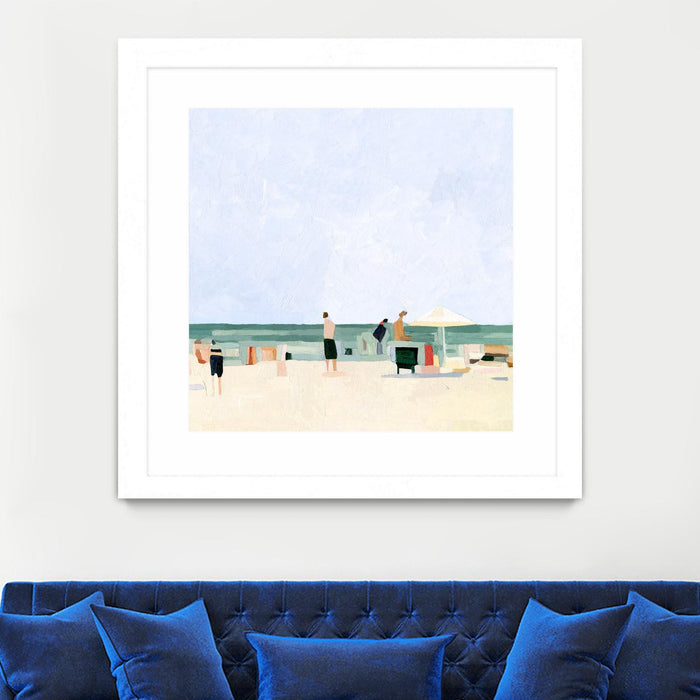 Œuvre d’art murale encadrée blanche et mate « Family Vacation I » 30 x 30