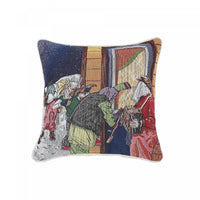 Coussin 18 x 18 en tapisserie orné de gens masqués frappant à la porte - ensemble de 2