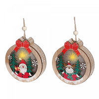 Ornement de forme ronde en bois à DEL - ensemble de 2 ornements de Noël