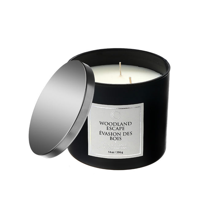 Bougie parfumée de luxe de 14 oz à 3 mèches arôme d’évasion des bois avec couvercle - ensemble de 2