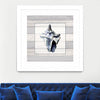 "Muted Blue Sea Conch On Wood" Matted and Framed White 36x36 Wall Art
