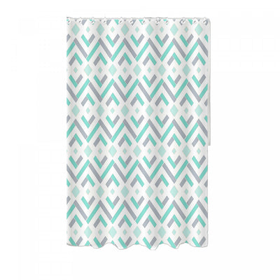 14pc Set Peva S. Curtain 12 Hooks and Bathmat Geo Diamond Shower Curtains|Ensemble 14 pièces en CAV/E à motif géométrique de diamant avec rideau de douche à 12 crochets et tapis de salle de bain