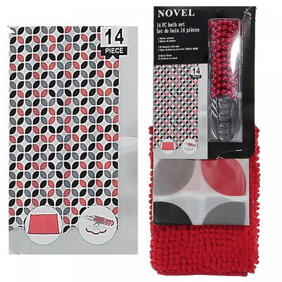 14pc Set Peva S. Curtain 12 Hooks and Bathmat Chain link Shower Curtains|Ensemble 14 pièces en CAV/E à motif de maillon de chaîne avec rideau de douche à 12 crochets et tapis de salle de bain