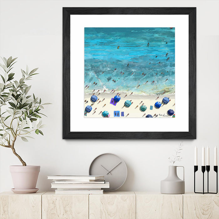 Œuvre d’art murale encadrée noire et mate « Hot Summer Beach » 36 x 36
