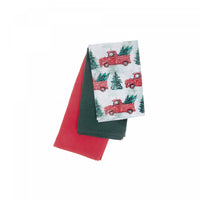 Ensemble de 3 linges à vaisselle à motif de camions rouges et d’arbres - ensemble de 2
