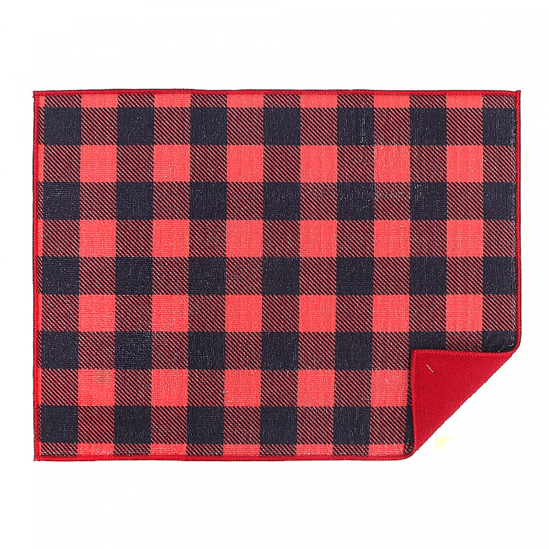Tapis Moderne RUGWORLD 60x110 Cm - Motif Cerfs à Carreaux - Rouge/Crème - Neuf