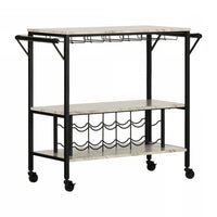  Chariot bar Maliza avec rangement pour bouteilles de vin et support pour verres à vin - imitation marbre Carrare 