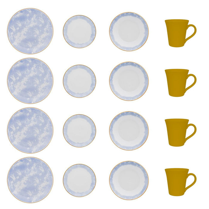 Service de vaisselle Coup 16 pièces - bleu et jaune