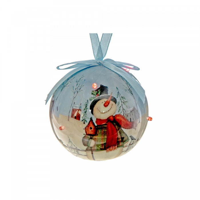 Ornement à DEL représentant un bonhomme de neige et une cabane à oiseaux, avec un ruban - ensemble de 12 ornements de Noël