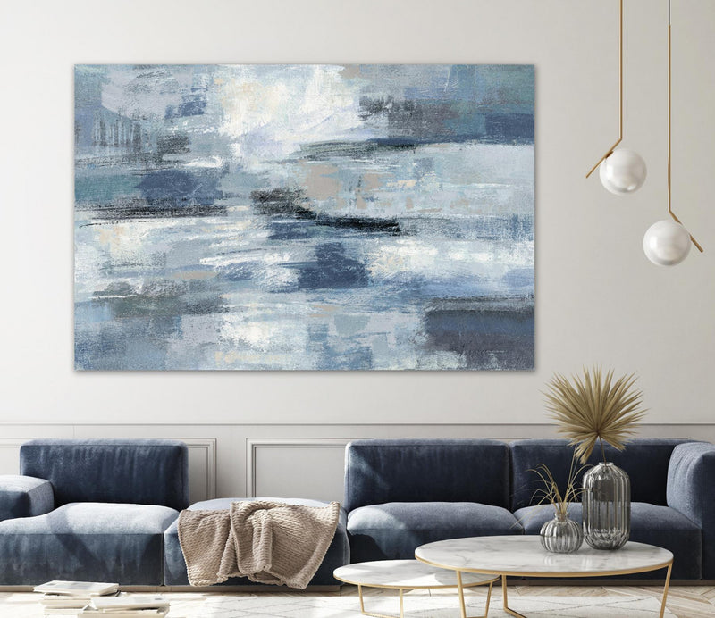 Œuvre d’art murale Giant Art « Clear Water Indigo And Gray » 84 x 54