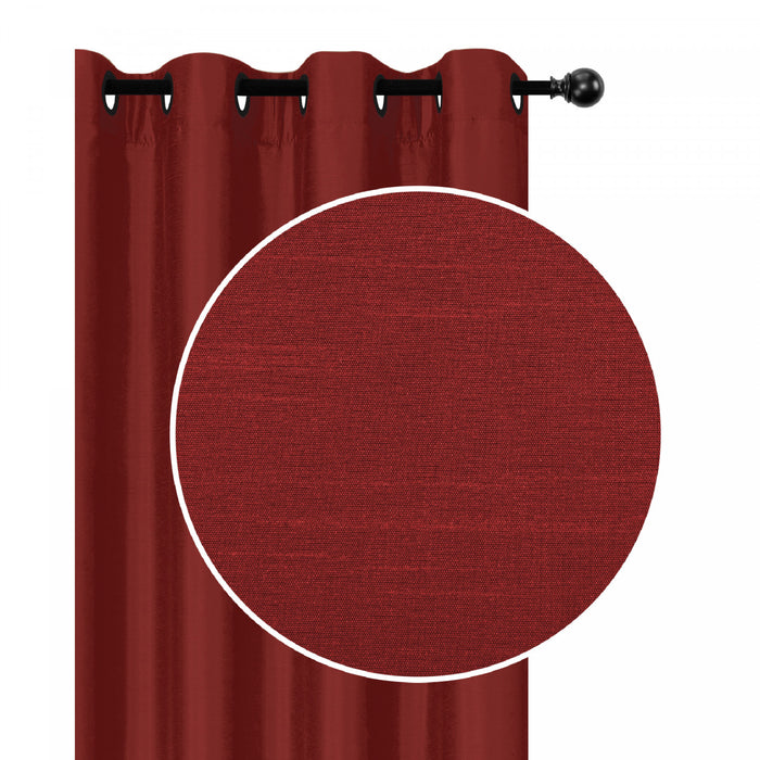 Panneau en similisoie rouge avec 8 œillets - ensemble de 2 rideaux et stores