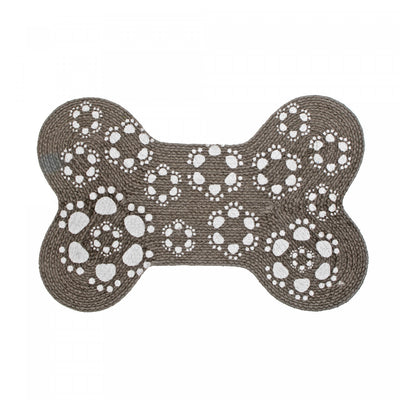 Braided Cotton Bone Shape Pet Mat Grey Paws Floormat|Tapis de plancher pour animaux en forme d’os en coton tressé orné d’empreintes de pattes grises
