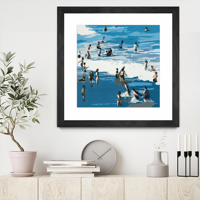 Œuvre d’art murale encadrée noire et mate « Surf's Up » 36 x 36