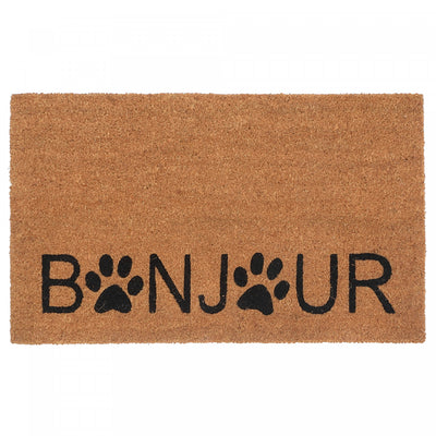 Coir Door Mat Bonjour - Paws Floormat|Paillasson en fibre de coco « Bonjour » avec empreintes de pattes