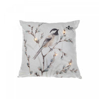 Coussin à DEL 18 x 18 en velours orné d’un oiseau perché sur une branche - ensemble de 2 coussins