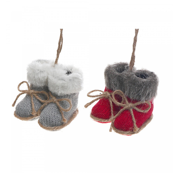 Ornements en forme de bottes tricotées duveteuses - ensemble de 2 ornements de Noël