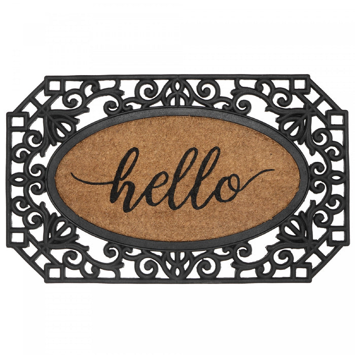 Tapis de plancher « Hello » en caoutchouc et tapis-brosse - octogone
