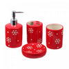 Ensemble de 4 accessoires en céramique rouge à motif de flocons de neige pour la salle de bain