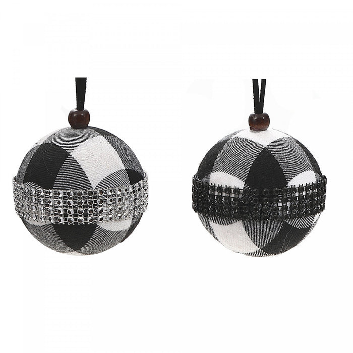 Ornement de Noël à point à carreaux blanc avec ceinture de pierres précieuses - ensemble de 12
